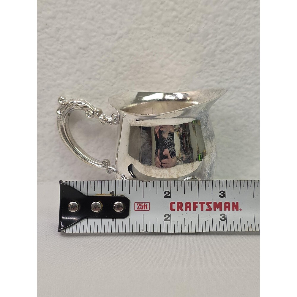 Vintage damaged silver-plated creamer pitched footed miniature ornate 2 pourer - Picture 9 of 9